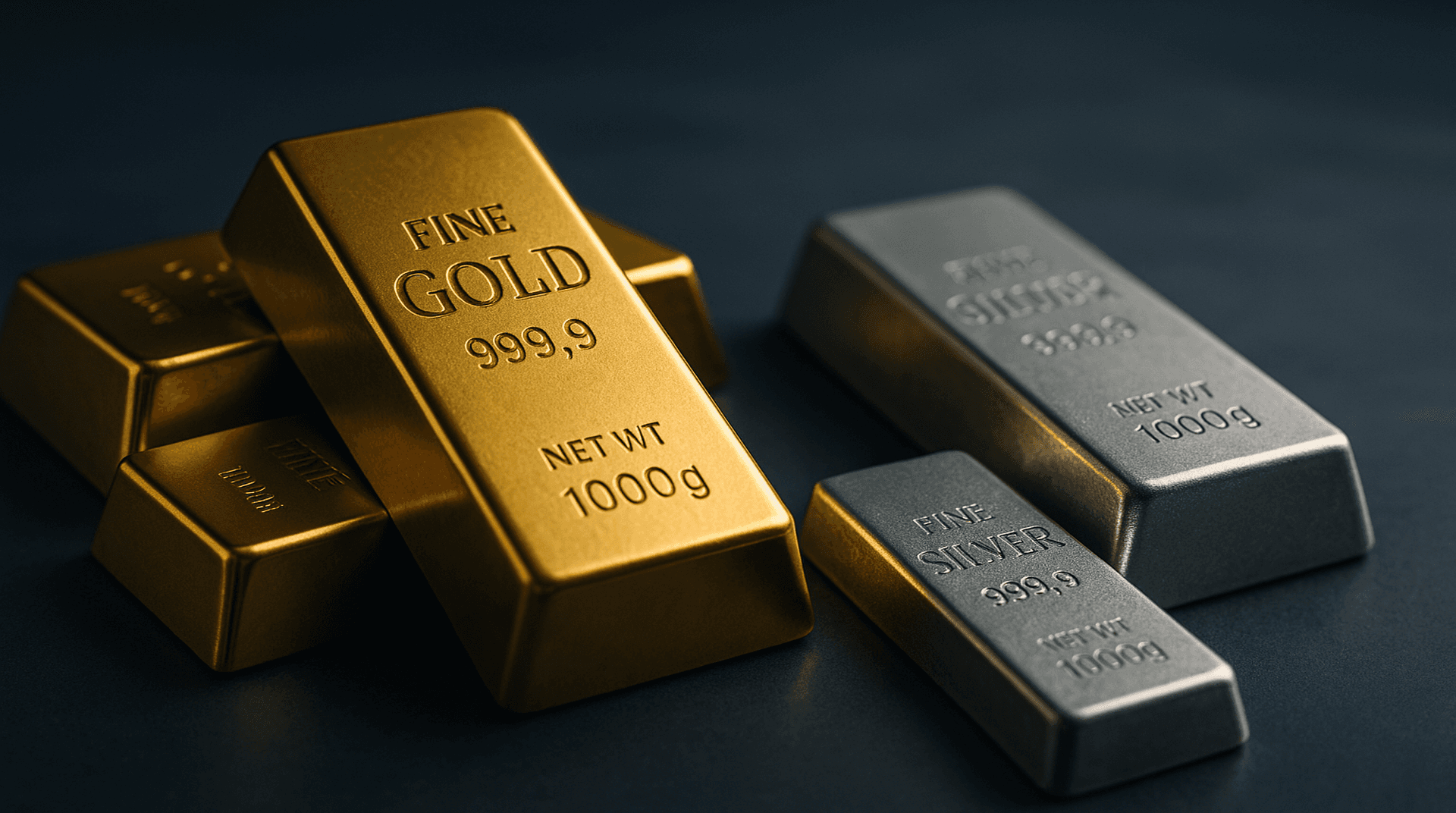 Gold and silver bars in professional financial photography
