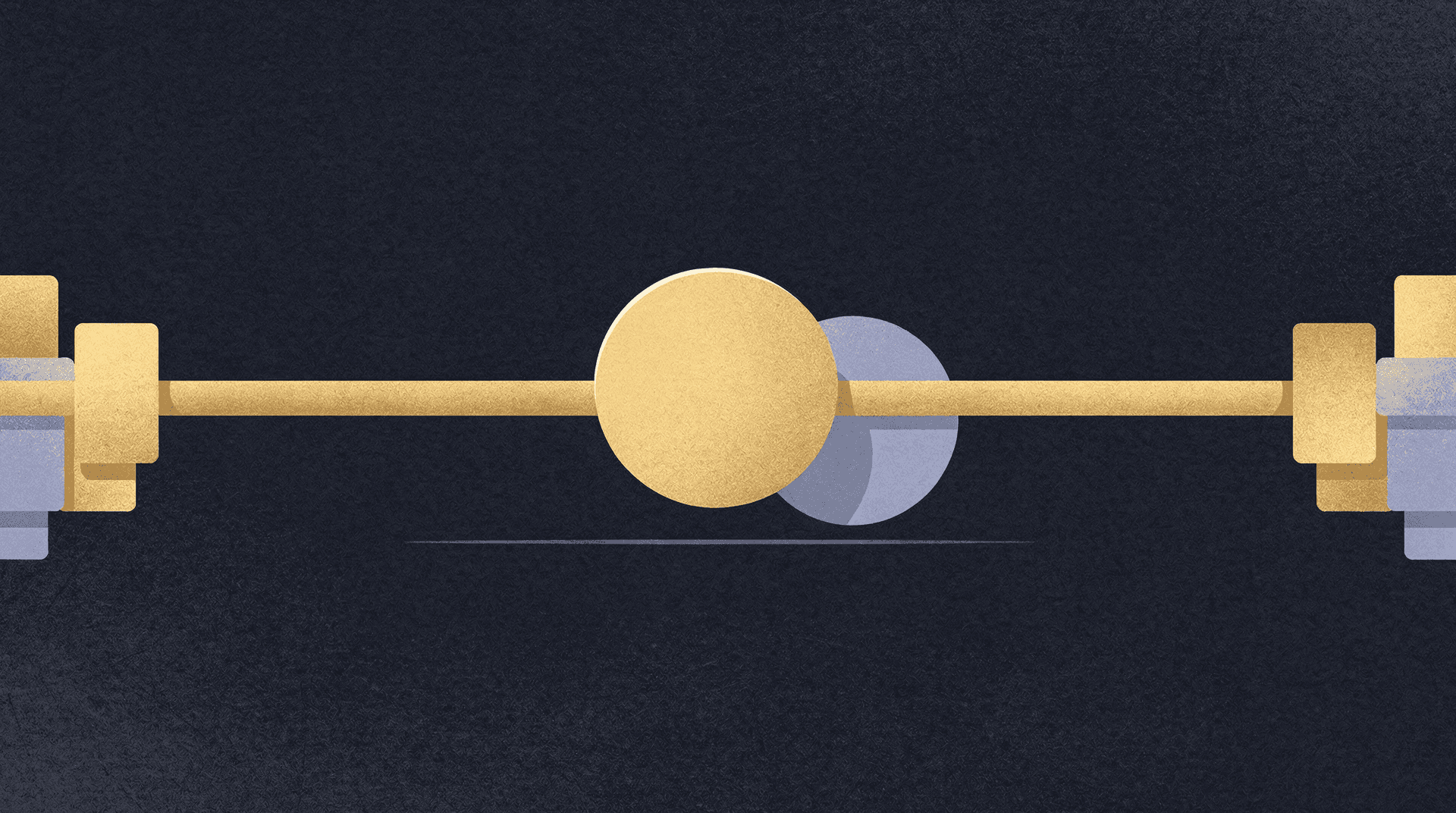 Stylized abstract image depicting a golden bar with a central golden circle and a partial gray circle, flanked by golden and gray blocks.