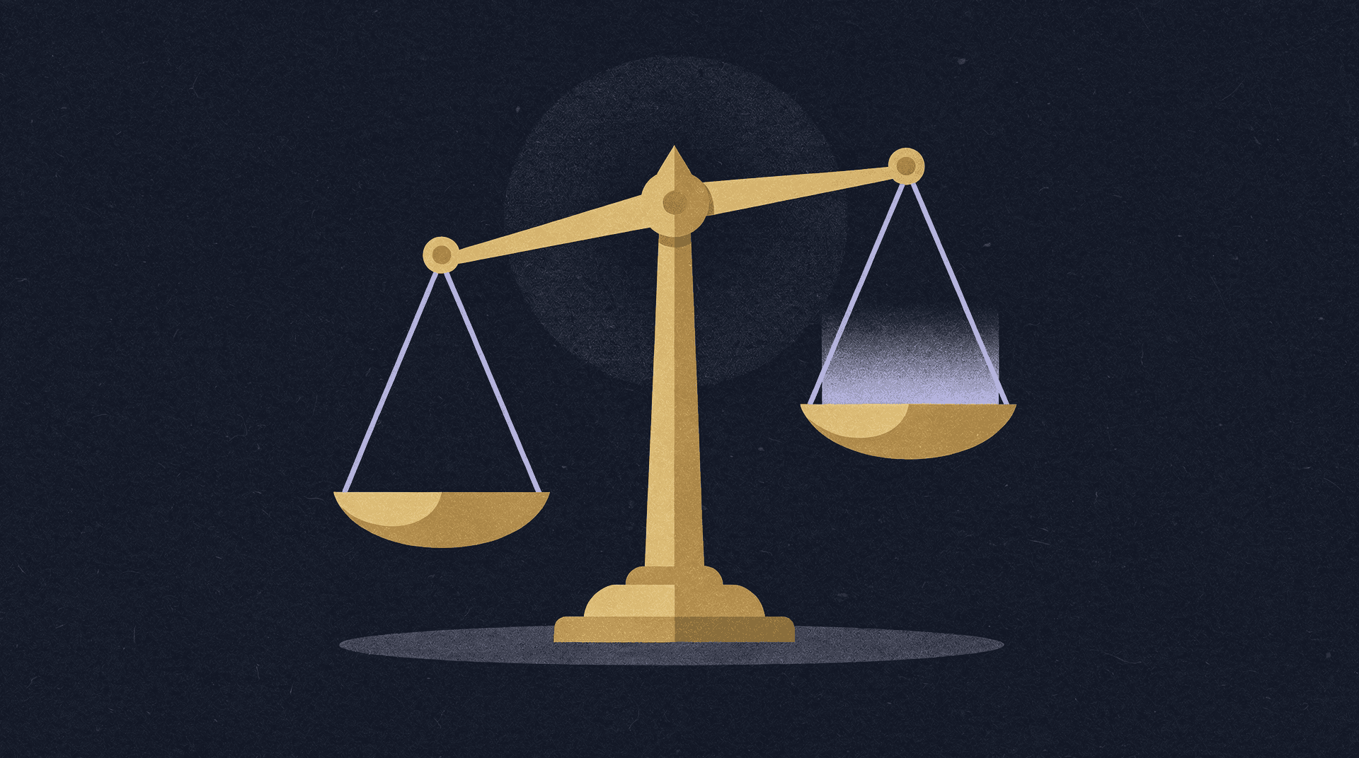 Golden scales of justice on a dark background, with the right pan visibly lower and fuller than the left pan.