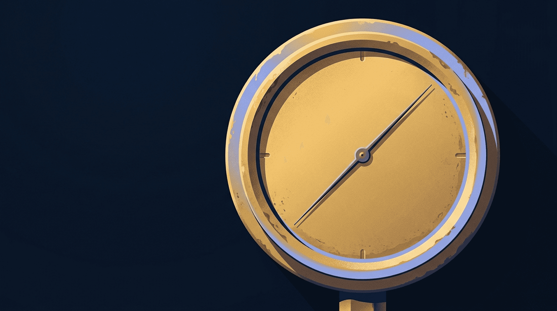 Macro photo of a brass gauge dial with a blank face and still needle, symbolizing steady rate expectations.
