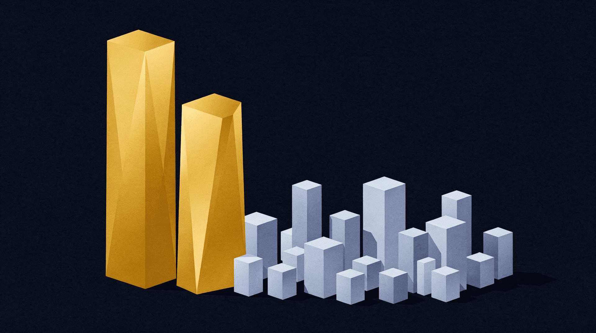 Two dominant golden forms with smaller varied blue elements represent S&P 500 earnings concentration.