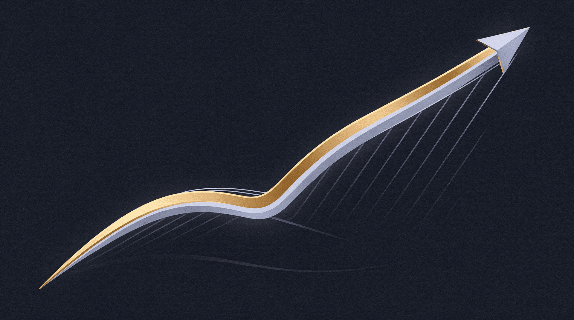 Abstract illustration of a steepening yield curve line on a dark blue background, showing diagonal divergence
