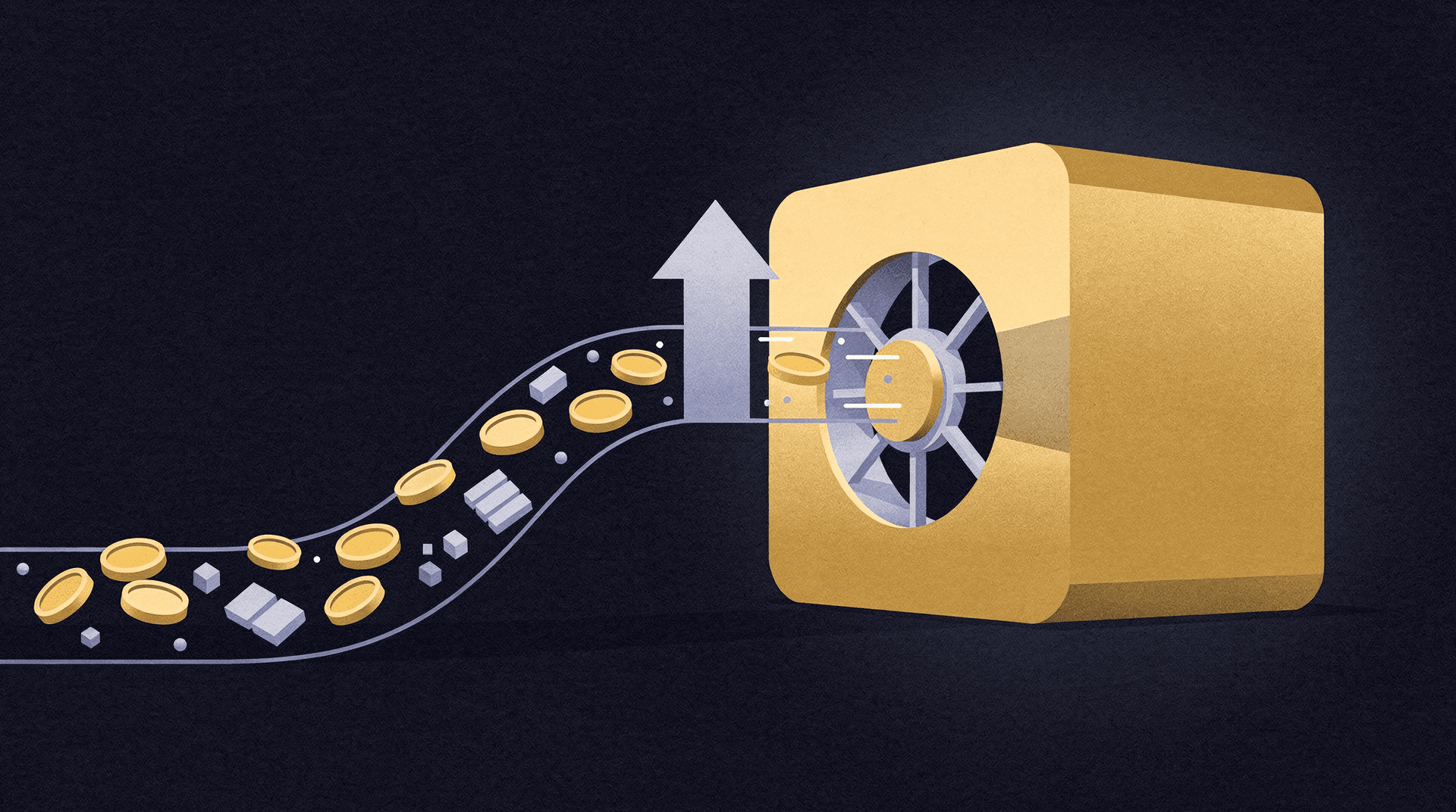 Illustration of digital tokens flowing into a secure vault representing ETF inflows
