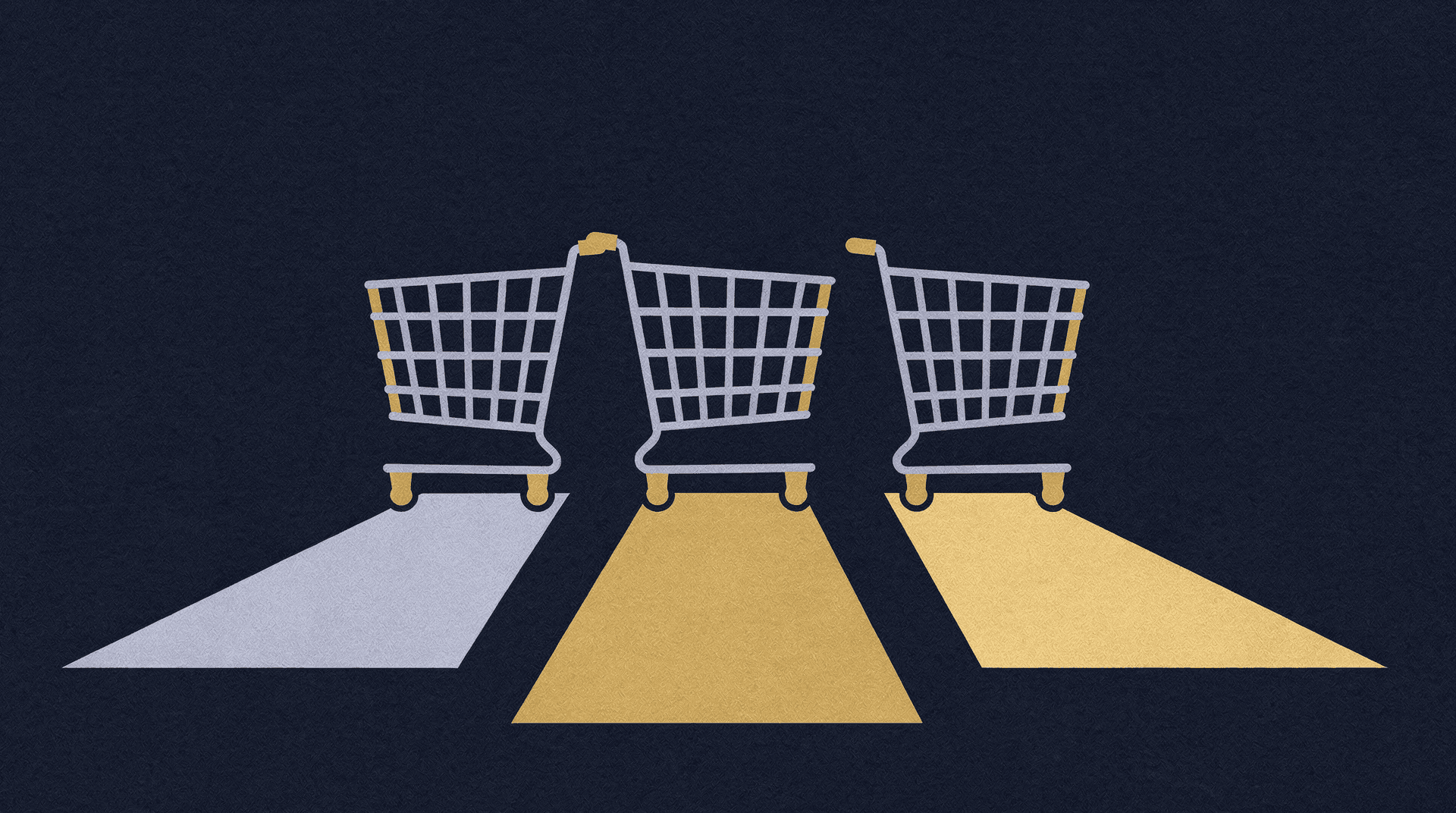 Three shopping carts in formation against a dark navy background