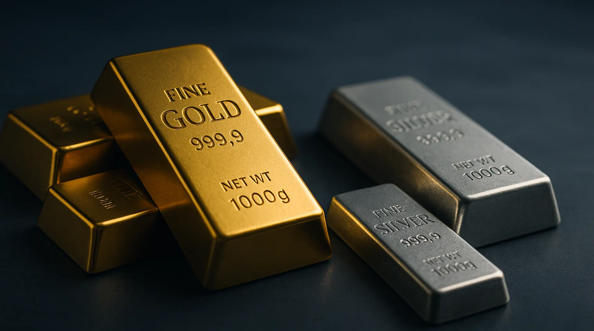 Gold and silver bars in professional financial photography