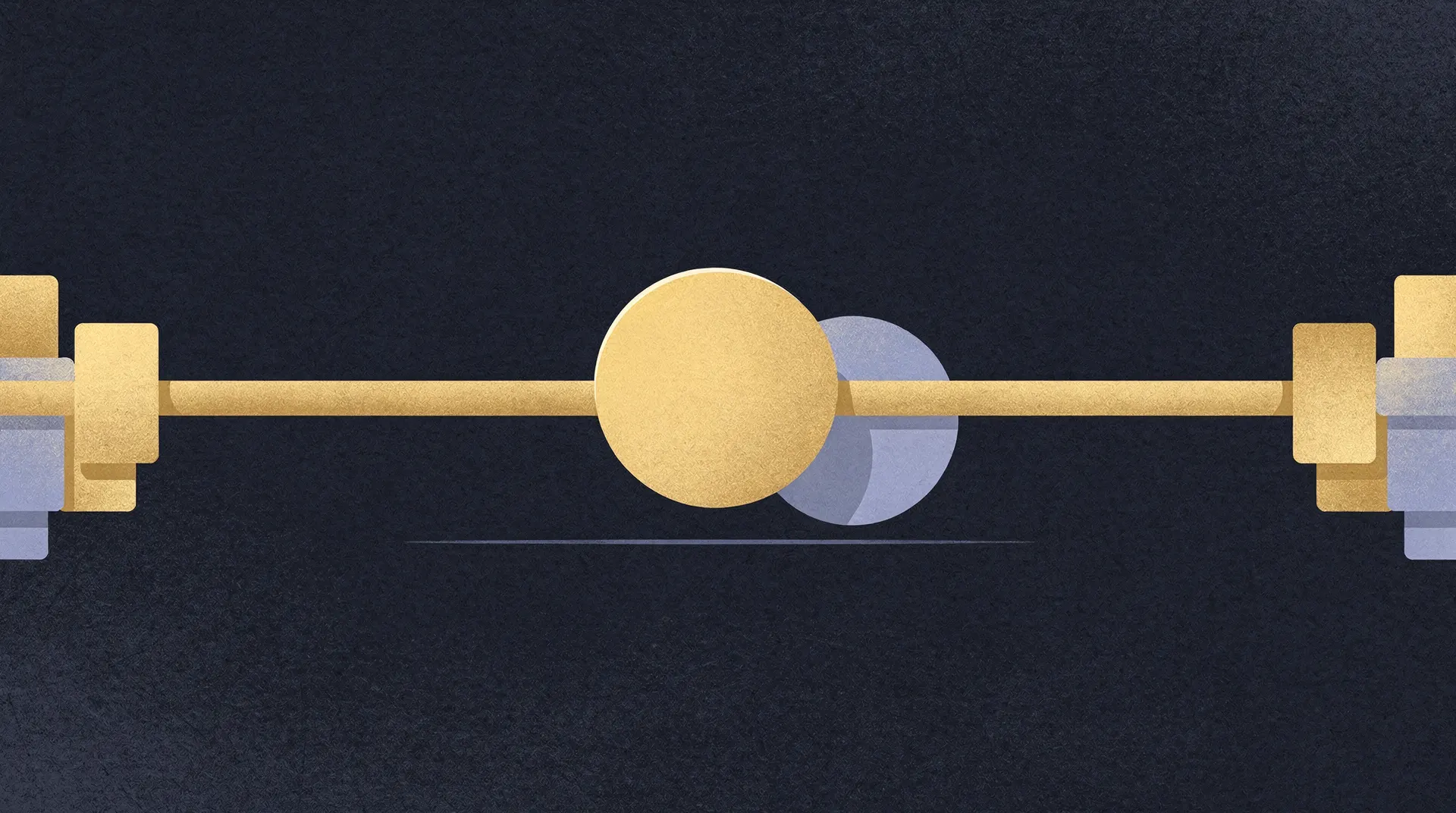 Stylized abstract image depicting a golden bar with a central golden circle and a partial gray circle, flanked by golden and gray blocks.