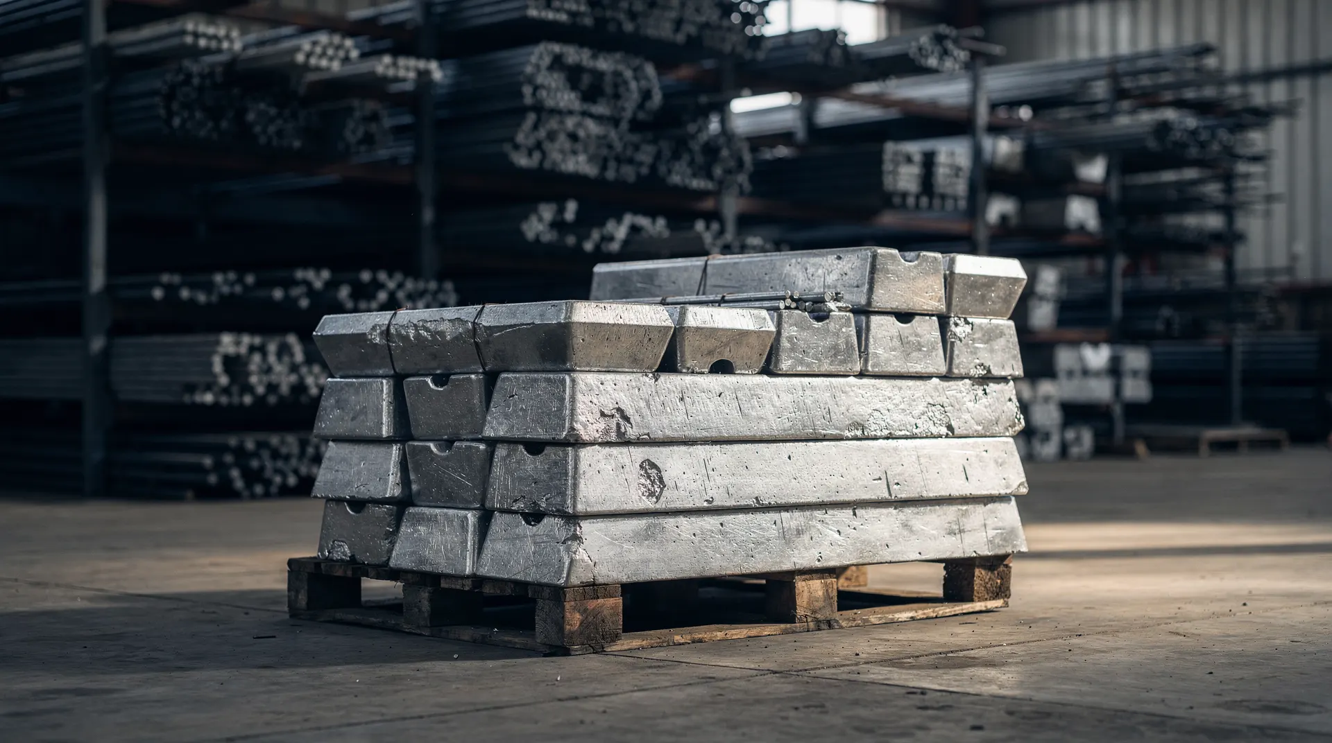 Copper coils sit beside steel beams and unmarked fuel drums in a dim industrial warehouse.