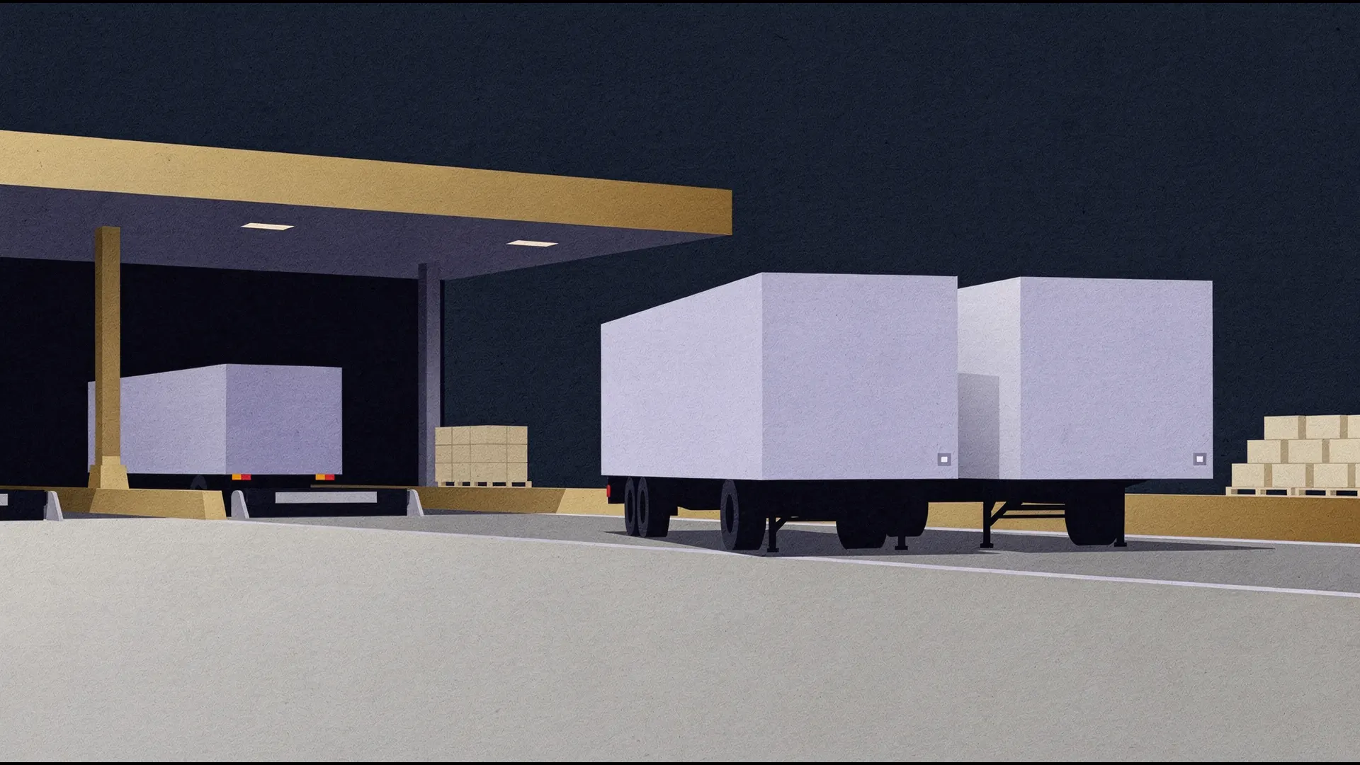 Unmarked freight trailers queued at a loading terminal